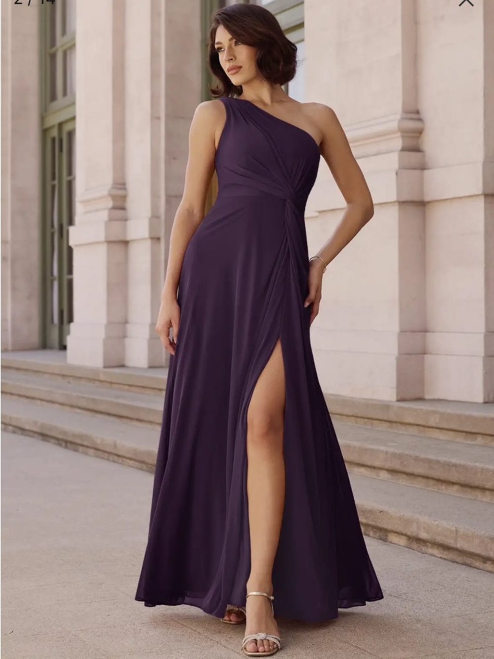 Azazie Brooke Plum Evening Gown - Picture 2 of 3